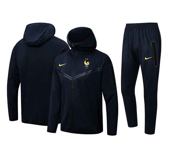 Franciaország férfi melegítő kapucnis teljes zippzáras pulóverrel 2024 ×sötétkék×